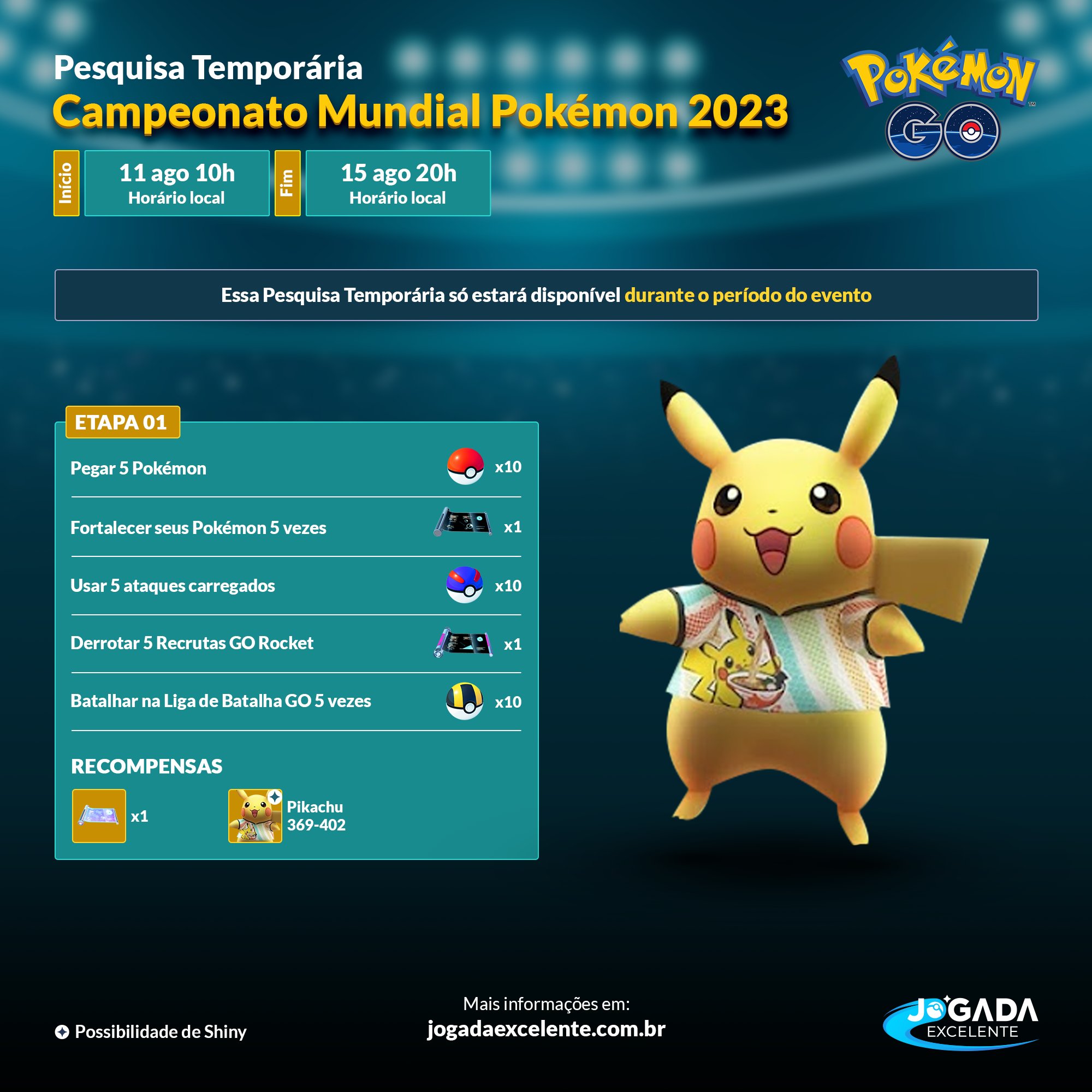 Pokémon GO realiza evento em comemoração ao Campeonato Mundial, pokémon