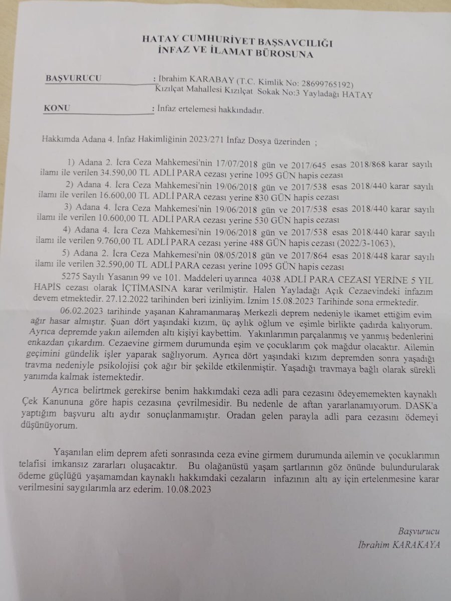 Bir depremzede çek yasası mağduru kardeşimizin dilekçesi. <a href="/yilmaztunc/">Yılmaz TUNÇ</a> <a href="/cenginyurt52/">Cemal Enginyurt</a> <a href="/M_Sarigul/">Mustafa Sarıgül</a> <a href="/Akparti/">AK Parti</a> <a href="/herkesicinCHP/">CHP 🇹🇷</a> <a href="/meral_aksener/">Meral Akşener</a> <a href="/iyiparti/">İYİ Parti</a> <a href="/tgrthabertv/">TGRT HABER</a> @FOXhaber  <a href="/cnnturk/">CNN TÜRK</a> <a href="/showanahaber/">Show Ana Haber</a> #CEKEHAPİSCEZASIKALKSIN
