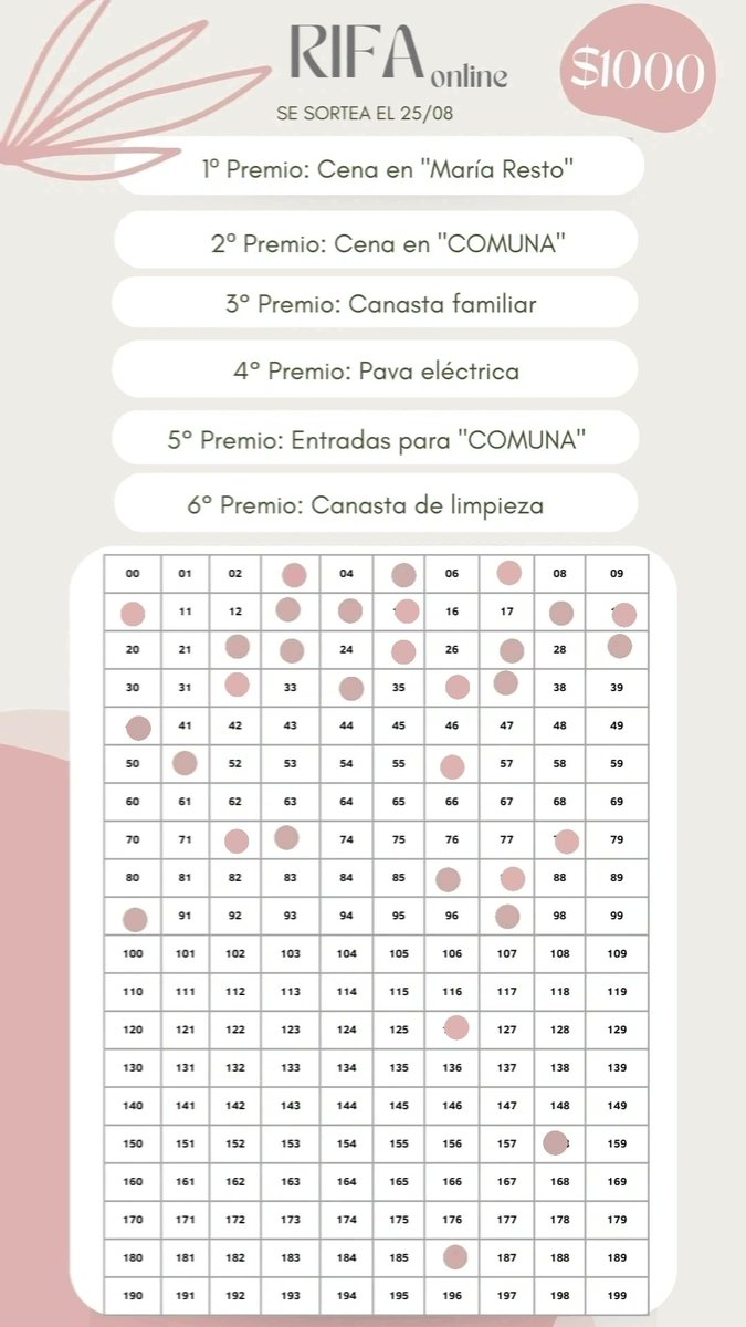 holis, anoche se prendió fuego el dpto d mi hermana y con mi familia hacemos una rifa ya q hay q comprar todo nuevo, si alguien puede colaborar ya sea compartiendo o comprando un numerito, se lo agradecería un montón.
Alias: vgomez604