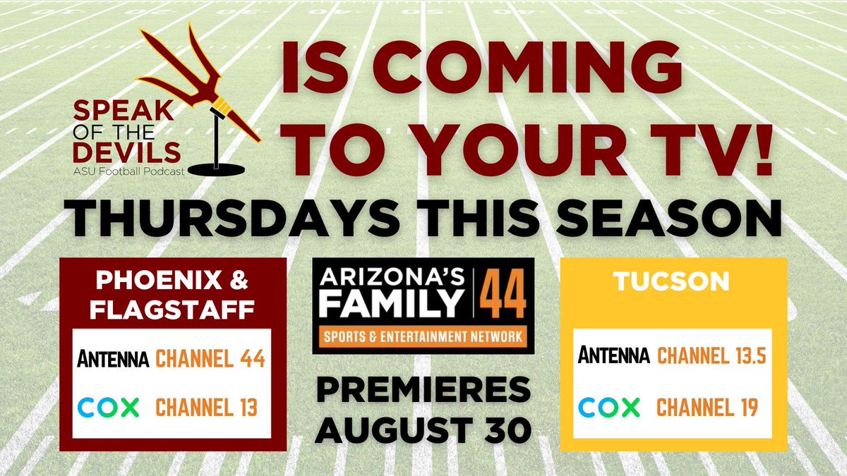 ICYMI: Starting August 30, your ol’ buddy Joe and @bdenny29 are about to become TV stars! @SotDPodcast is coming to TV on @azfamily with ASU coverage and insight every single week of the year! We’re fired up and ready to kick this into gear, so stay tuned for more info!