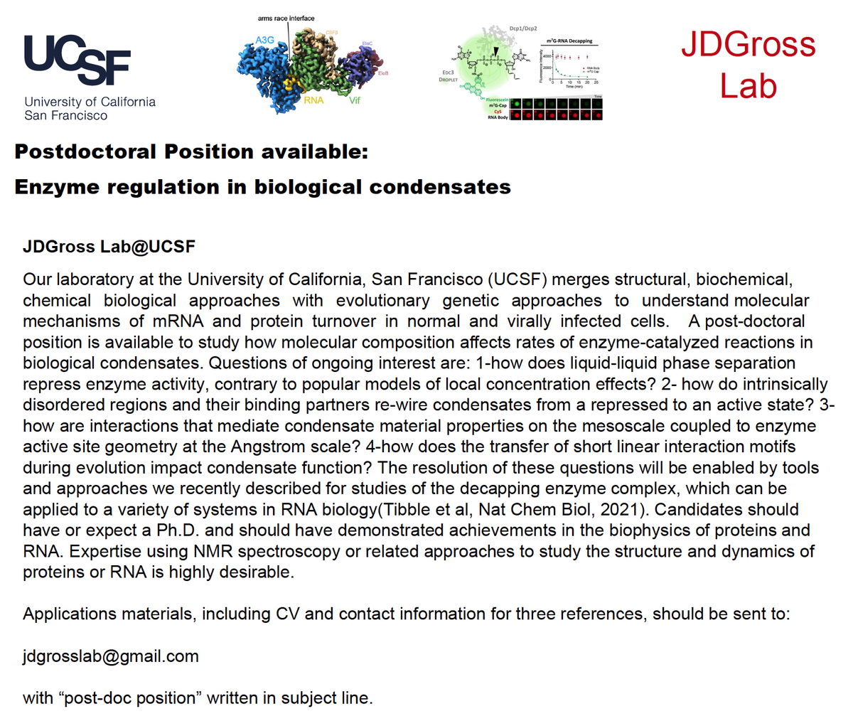 Interested in enzyme regulation in biological condensates? Want to live the California Dream? If yes, and yes, consider applying to our lab!