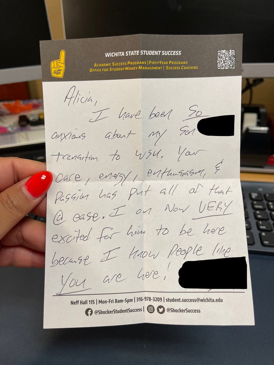 Wrapped up the parent session at new student orientation <a href="/WichitaState/">Wichita State</a> when a parent handed me this note. 

I am reminded once again how important it is to support not only our students, but their families as well. 🌾 #ShockerFamily #firstgeneration #wichitastate #SAPRO