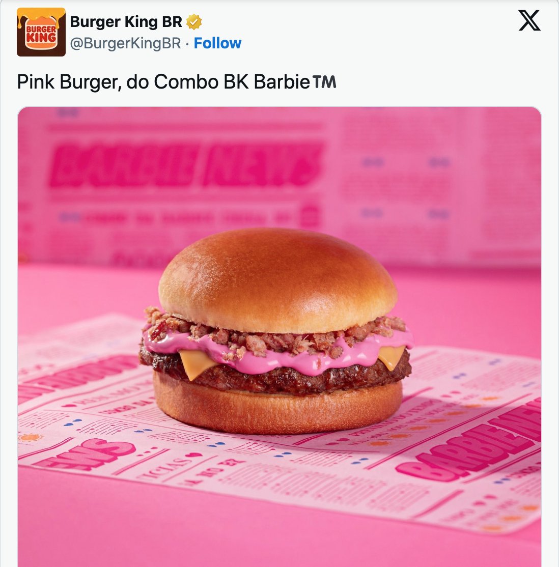 imluramos's tweet photo. @BurgerKingBR también participo de la colab con #BarbieTheMovie https://t.co/y89seVfHHz