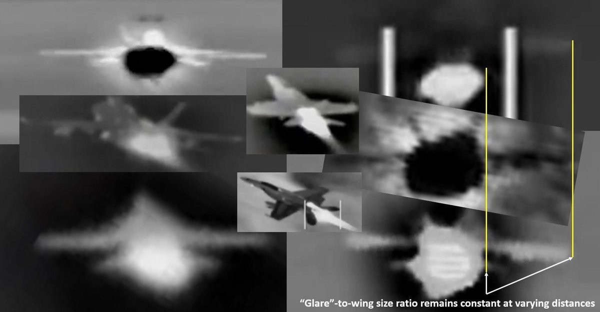MvonRen's tweet photo. @MickWest **If you’re truly objective,** you’ll ask if:

1) Engine exhaust can be seen in ATFLIR at 30+ nautical miles (LT Graves says no)

2) ATFLIR ever displays engine exhaust 3X+ longer than wingspan (below)

3) The compilation below is representative of how ATFLIR displays exhaust https://t.co/oxoEbv8BFV