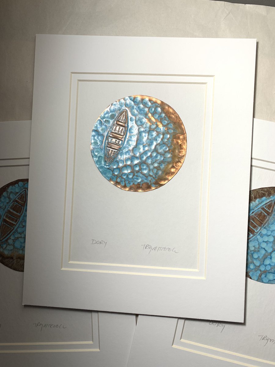 Three ‘Dory’ pieces ready for this Saturday’s St John’s Farmer’s Market. 

Hand embossed, hammered, and aged #copper  Drop by and say hi 👋