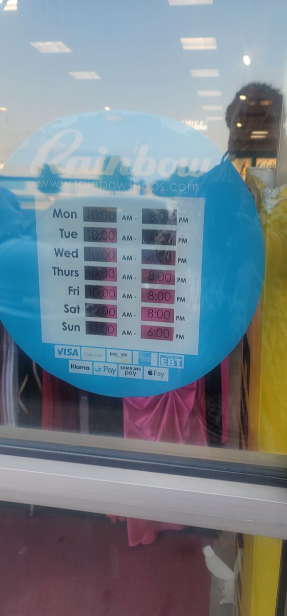 TJIndy121's tweet photo. @RainbowShops hi, if your posted hours are until 8pm, why is this locations doors locked at 745p.? With employees inside and several cars of customers being turned away. https://t.co/Rd8lMyxznp