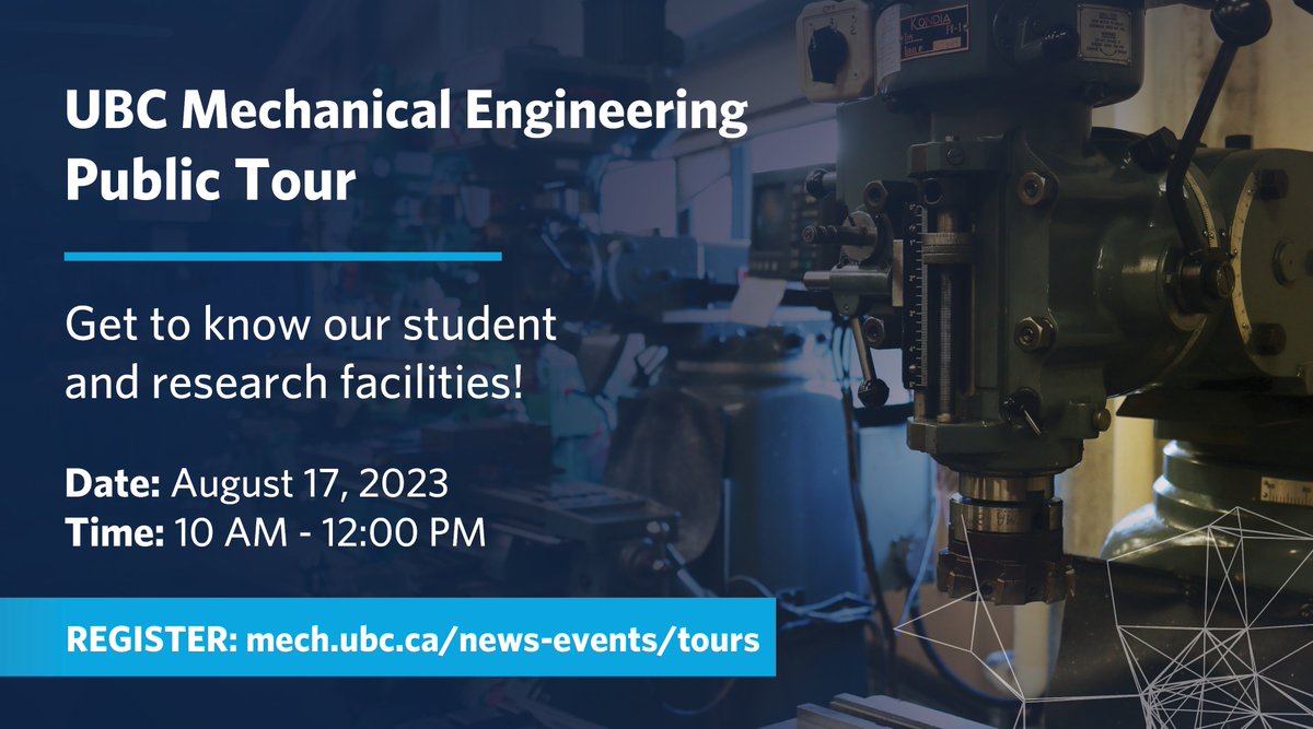 ubcmech's tweet photo. Interested in learning more about Mechanical Engineering at #UBC Vancouver? Join us for a tour on August 17 from 10 AM - 12 PM and sample some of our student and research spaces!

Learn more + reserve your spot:
https://t.co/8RKtFSxujC 

#mechanicalengineering https://t.co/IgdPscMFuI