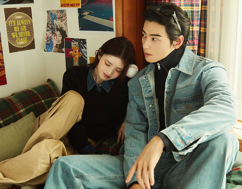 cewpics's tweet photo. Cha Eunwoo &amp; Han Sohee for Giordano https://t.co/6iGizq9OeP