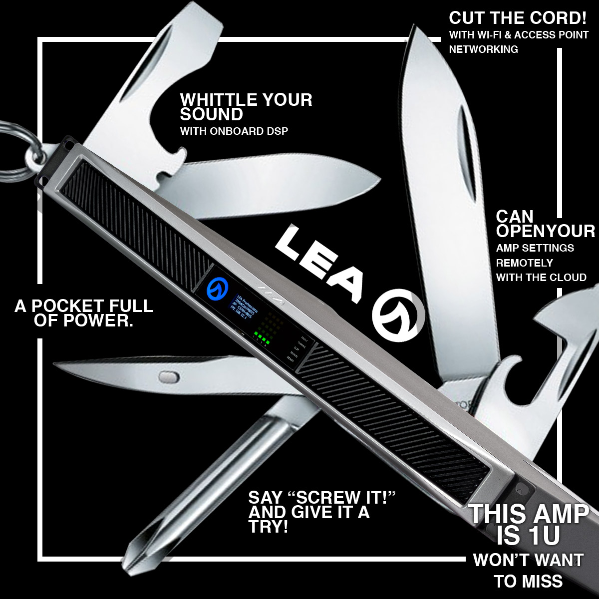 GeerTech's tweet image. @LeaProfessional says, "Our amps are the Swiss Army Knives of Amplifiers," and we agree! Their amps are up for the challenge. Visit geertech.net for more information and help to find an authorized dealer!

#LEAProfessional #AVTweeps #GeerTech