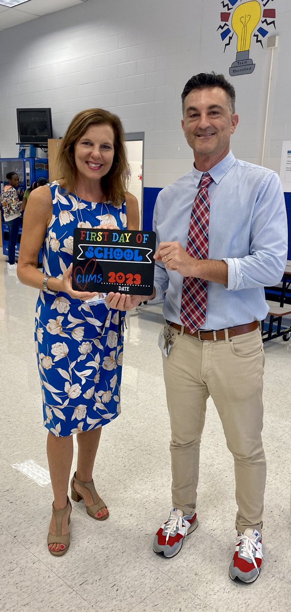 First day of school, 2023, Assistant Superintendent, Marcie Nettles and Principal Bracciale.