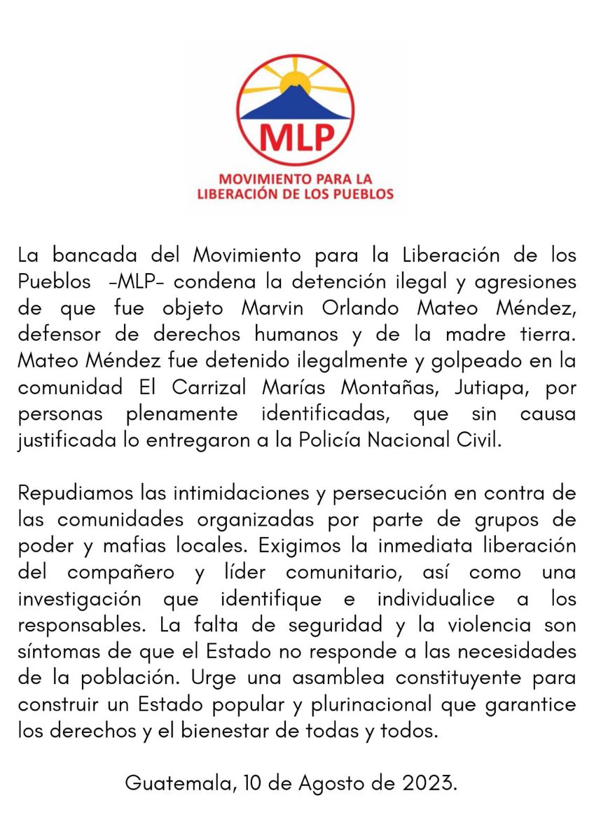 MLP . Movimiento para la Liberación de los Pueblos tweet media