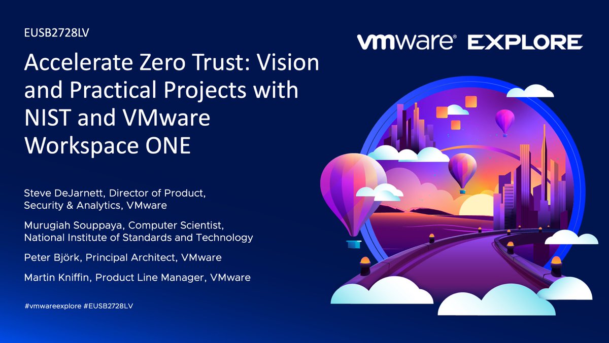 Just under 2 weeks until #VMwareExplore where I will be joined by Martin Kniffin, @thepeb, and #NIST’s own Murugiah Souppaya to discuss #ZeroTrust projects and the work we have done with @NISTcyber NCCoE on putting #ZeroTrustArchitecture into practice. 
event.vmware.com/flow/vmware/ex…