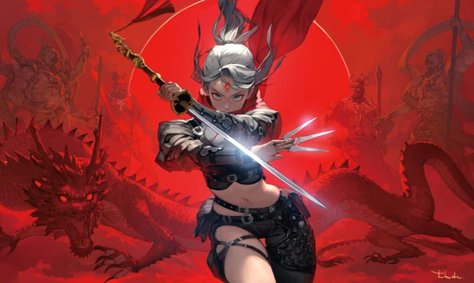 【お知らせ】大阪心斎橋にあるカードショップ『BLACK FROG』様オリジナルFlesh and Blood用プレイマット、イラストを描かせていただきました!  9月2日、3日に行われるFAB日本選手権会場にて数量限定・予約販売されます!!宜しくお願いします! #fabtcg