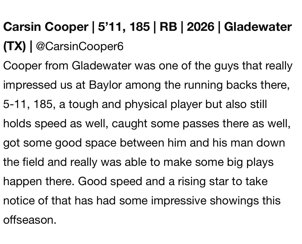 CarsinCooper6's tweet photo. Thanks for the love @6starfootballOK @6starfootballMO !

@PlayBookAthlete @AppleberryBU @justinwells2424 @Colt_Barber @BUFootball @TXTopTalent @On3Recruits @coachchoice https://t.co/cVmgu9Qe5l