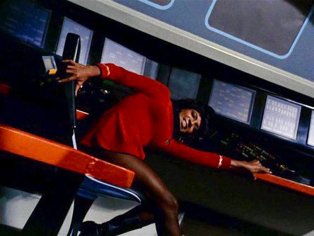 SubcommanderT's tweet photo. No one looked as good falling out of her chair as Nichelle Nichols as Uhura: you can tell she was a trained dancer and knew how to use her body right up to her fingertips… https://t.co/tnE8JuViDK