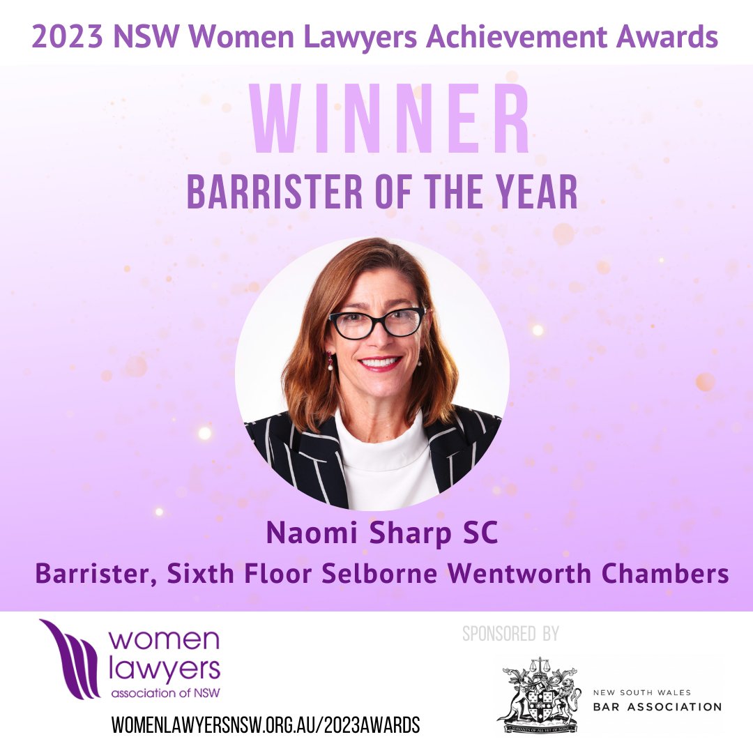 WLANSW's tweet photo. Congratulations to Naomi Sharp SC for winning our Barrister of the Year award. 

#wlansw #wlanswawards #womenlawyers #law #womenleaders #womenbarristers #wbf #nswbar #barrister https://t.co/id6mGT7eZd