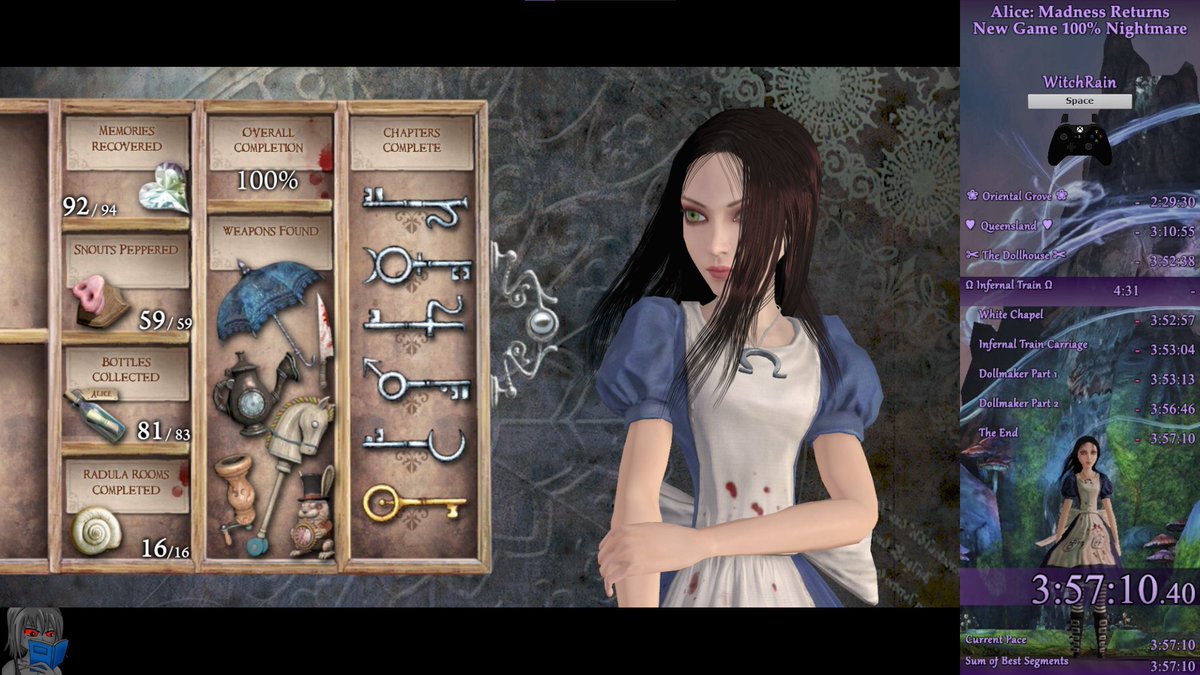 First timed full run 🙂 (Alice: Madness Returns NG 100% Nightmare) Longest run I've ever done xD