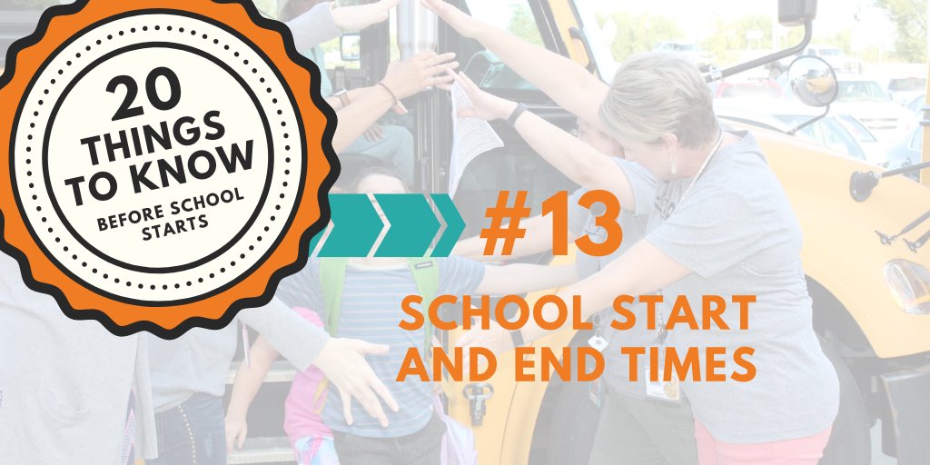 PlatteCountyR3's tweet photo. 20 THINGS TO KNOW BEFORE SCHOOL STARTS #13: Start and end times for each school can be viewed here: https://t.co/aVga9Fpdgc #PCR3ThingstoKnow https://t.co/N93Vt7QQ5t
