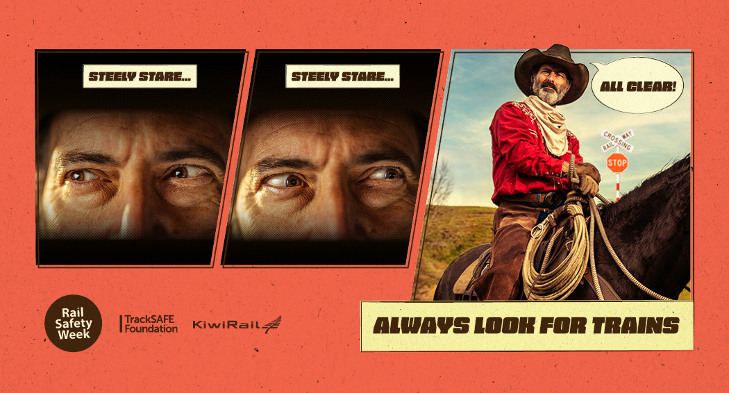 This Rail Safety Week, <a href="/TrackSAFENZ/">TrackSAFE NZ</a>  and KiwiRail are helping you meet the legend. And his horse. 
Wherever rail crossing advice is needed, Stan will be there to share the secrets of his 'Steely Stare’™.
Make sure you hone your own Steely Stare whenever you're around the tracks.