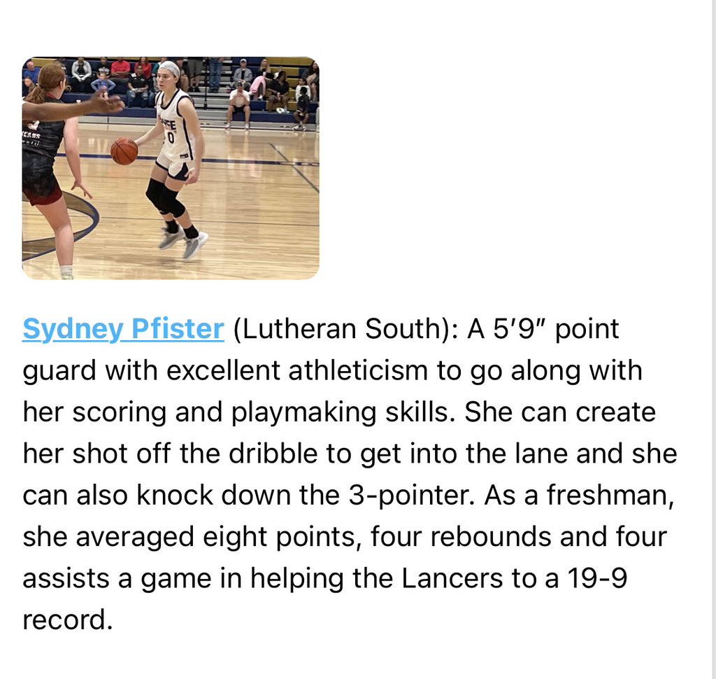 sydney_pfister0's tweet photo. Thank you @PGHMissouri for the write up! @PheeElite @LHSS_GBBall https://t.co/NMRZ0DPN0r