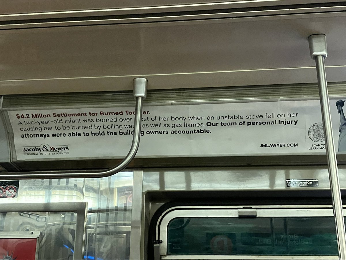 Hi <a href="/MTATips/">NYC MTA</a> <a href="/nycgov/">City of New York</a> who on earth thought it was a good idea to trigger people about gruesome things like toddler death on the subway?!! Really Jacoby &amp; Myers?! You couldn’t find a less aggressive way to advertise?