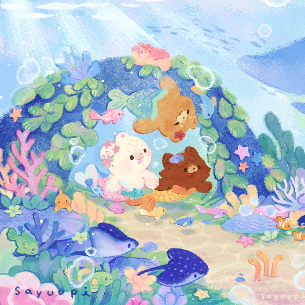 Oh to be swimming with these little merbears 🫧🐻🐠