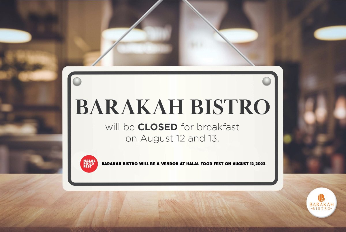 While #BarakahBistro is closed for breakfast this weekend, staff will be serving up a special menu at the 10th annual Halal Food Fest this Saturday