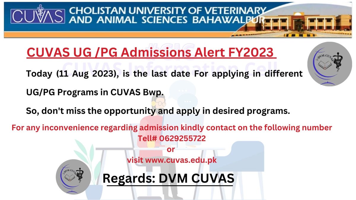 DvmCuvas's tweet photo. CUVAS Admissions Alert 🔊FY 2023!!!
#CUVAS #CIC #dvm #admissions2023
@CUVAS_Official https://t.co/EC2ce5V4NJ