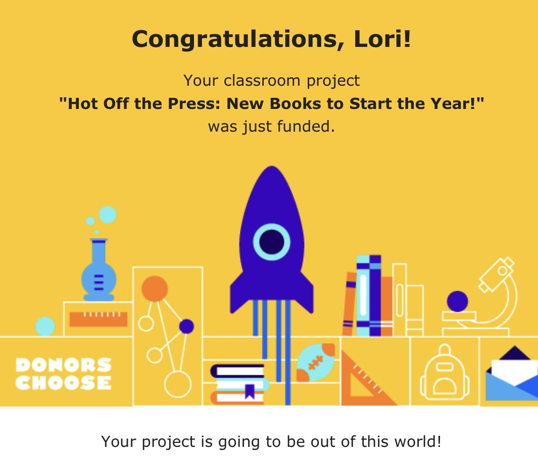 So excited to have this @DonorsChoose project for just published books to start the school year fully funded tonight! Thank you to @sonicdrivein, @ReesesBookClub & everyone who helped by sharing my posts.