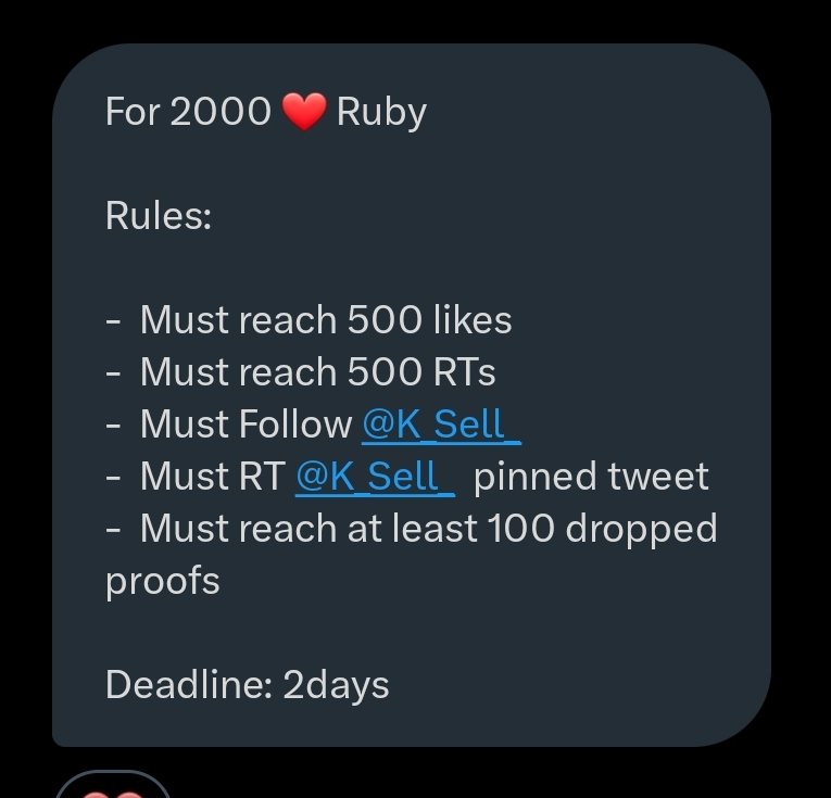 kimdotoli_0624's tweet photo. IDOL CHAMP DEAL FOR #SUNOO

🎁 2000 ❤️ Ruby 

Rules: 
-  Must reach 500 likes 
-  Must reach 500 RTs 
-  Must Follow @K_Sell_ 
-  Must RT @K_Sell_  pinned tweet 
-  Must reach at least 100 dropped proofs 

⏳ Deadline: 2days

#ENFuelUp #ENVOOSTERS https://t.co/UQ8I93IqeQ