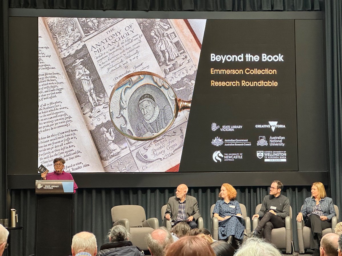 TransformingEm1's tweet image. @pender_trisha moderating the #researchroundtable staring our fabulous researchers @paul_salzman @sarahceross @NatCutter and @rossmith11 

#BeyondtheBook 
@arc_gov_au