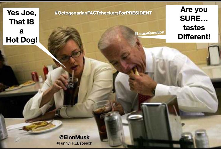 TannersDad's tweet photo. Yes Joe, That IS a Hot Dog. Are you SURE IT tastes Different. @ElonMusk Is it  #FunnyFreeSpeech I love Canada. #GodSaveTheQueen @JoeRogan 
#OctogenarianFACTcherckersForPresident #BigGuy #LousyQuestion @PeterDoocy @greggutfeld #HashTagHell X tips - this is how not to tweet / post https://t.co/uTkp7PUfDA