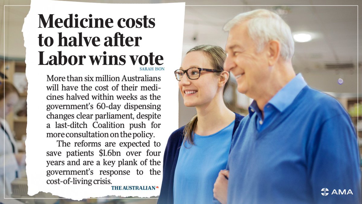 AMA President Prof Steve Robson wrote to Min. Mark Butler earlier this year asking for the govt to implement independent advice from 2018 that patients be able to access 60-days' of certain medicines.

After prolonged advocacy we finally saw the Senate vote to make this happen.