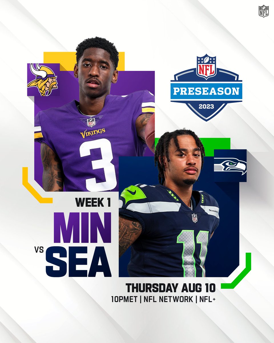 .@Vikings vs. @Seahawks is next! #NFLPreseason 

📺: #MINvsSEA on @NFLNetwork
📱: Stream on NFL+ bit.ly/3rTmHfR