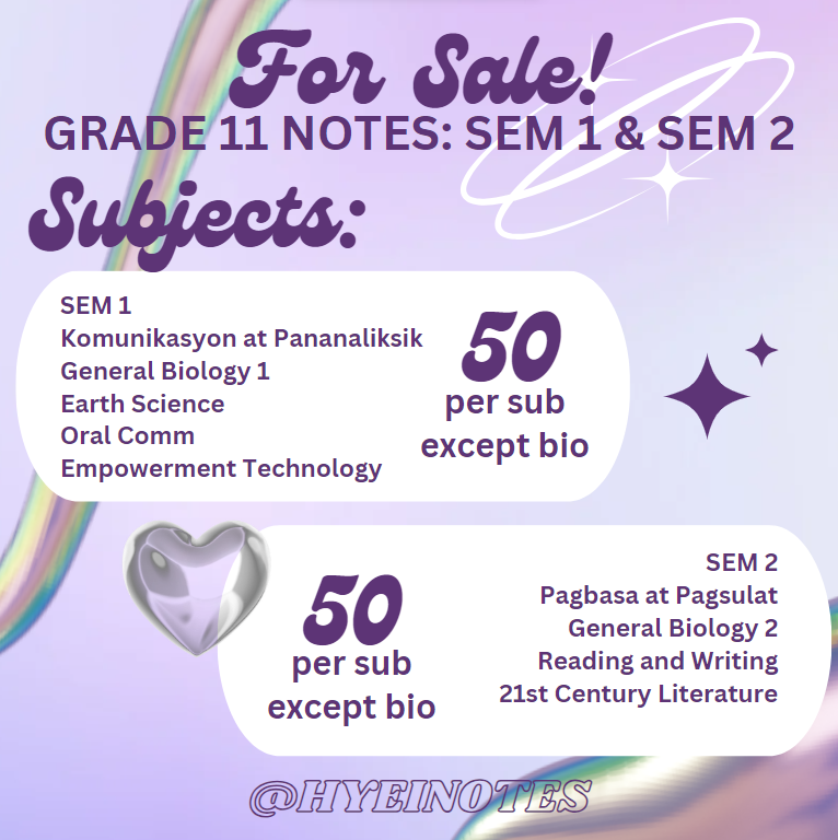wonwonzaj's tweet image. ꒰ ❛ wts lfb ph  ꒱ dm to avail !

₊˚✧ grade 11 STEM notes for sale❕
⤷ ₱50 per subject!  (except for Biology)  

- pdf &amp;amp; printable  
- payments first policy  
- no refunds  
- mop: gcash/paymaya 
- will send via gmail  
dm to avail !