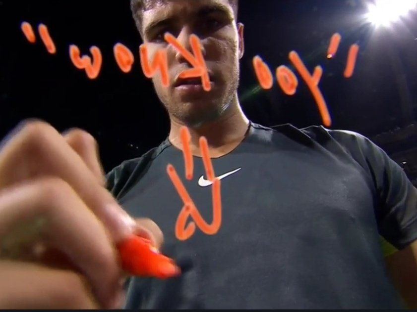 TheTennisLetter's tweet photo. Carlos Alcaraz writes "You know" on the camera after beating Hubi Hurkacz

We do know. https://t.co/ujap3466qH