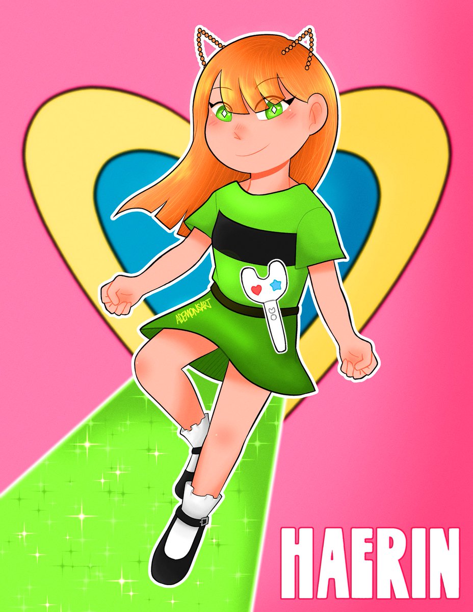 ademonsart's tweet photo. newjeans haerin 💚

the powerpuff collab is literally so cute &amp; new jeans is my fav song from the album 😌 https://t.co/52uHVVV8mL