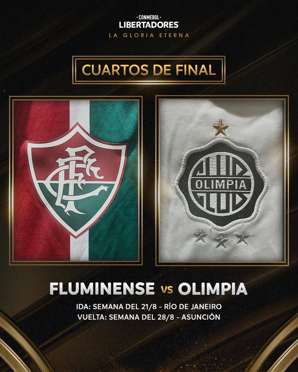 🏆🔥 ¡Duelo de Cuartos de Final!

🇧🇷⚽🇵🇾 Primero en Brasil, definen en Paraguay: <a href="/FluminenseFC/">Fluminense F.C.</a> y <a href="/elClubOlimpia/">Club Olimpia</a> jugarán por un lugar en la semifinal de la CONMEBOL #Libertadores. 

#GloriaEterna