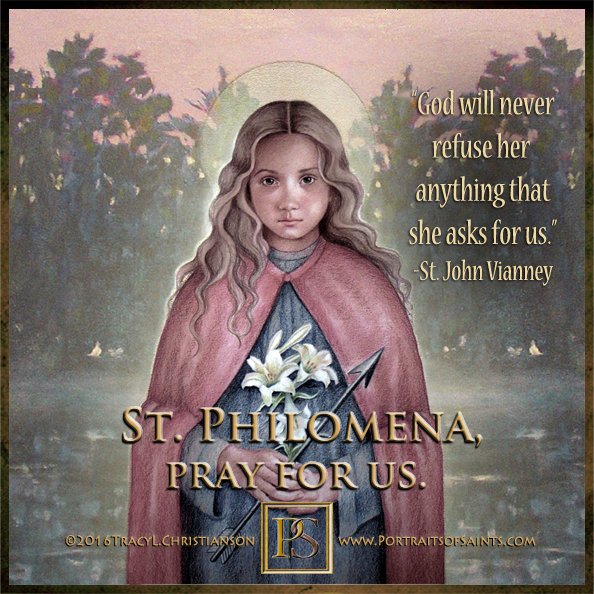SaintPortraits's tweet photo. Happy Feast Day
 St. Philomena  became one of the most popular saints of the Church earning the nickname "Wonder Worker.” St. John Vianney, also attributed some of his own miraculous healings to her intercession.
Pray for Us. 
https://t.co/06ijJkoGlb https://t.co/v8avTAeLn0
