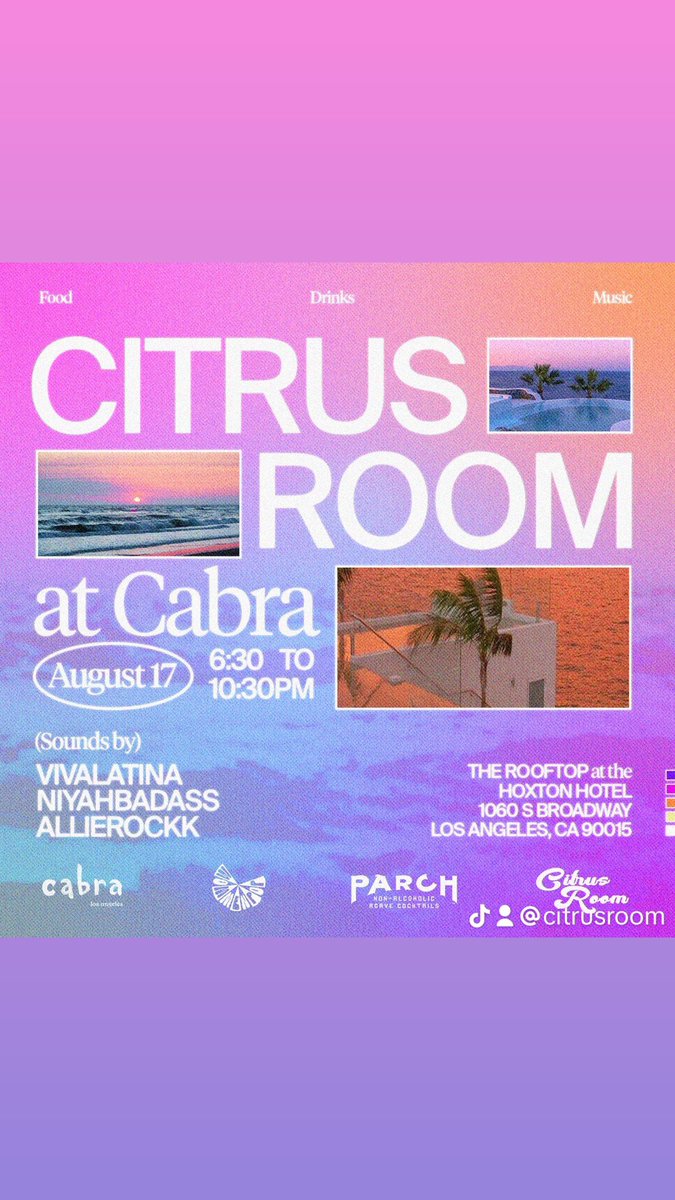 NEXT THURSDAY IN DTLA 
COME EAT AND DRINK WITH <a href="/citrusroom/">Citrus Room</a> WHILE CATCHING THE SUNSET 🌅🌆🍊
I’m debuting my lil’ creation of the citrus room spritz &amp; citrus skewers :)
RSVP here: partiful.com/e/ByRXXvdqNSo8…