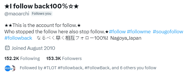 CÁCH KIẾM 100K FOLLOW

1 tip rất hay, tăng follow tự nhiên k thấy ae dùng. Thấy ae  k chủ động chéo lại cho nhau lắm

Hãy đổi phần bio mô tả của mình có các từ hot, và cả dưới những bài tweet có các #hashtag hot này: #CHEO #FolloMe #followback #follow #followback