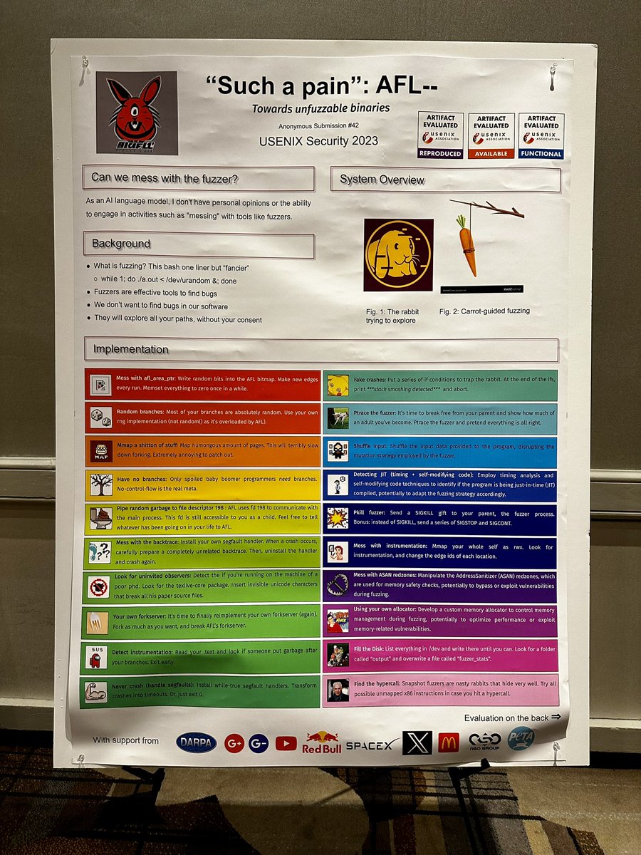 One of my favorite posters at @USENIXSecurity this year - usenix.org/conference/use… is an actual implementation in this direction 🤪 #usesec23