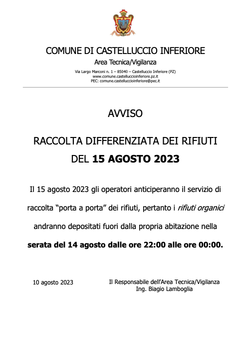 InfCastellucci1's tweet photo. Avviso: raccolta differenziata dei rifiuti del 15 agosto.
https://t.co/wNsiNPNIC0 https://t.co/hH5RhCm4Bw