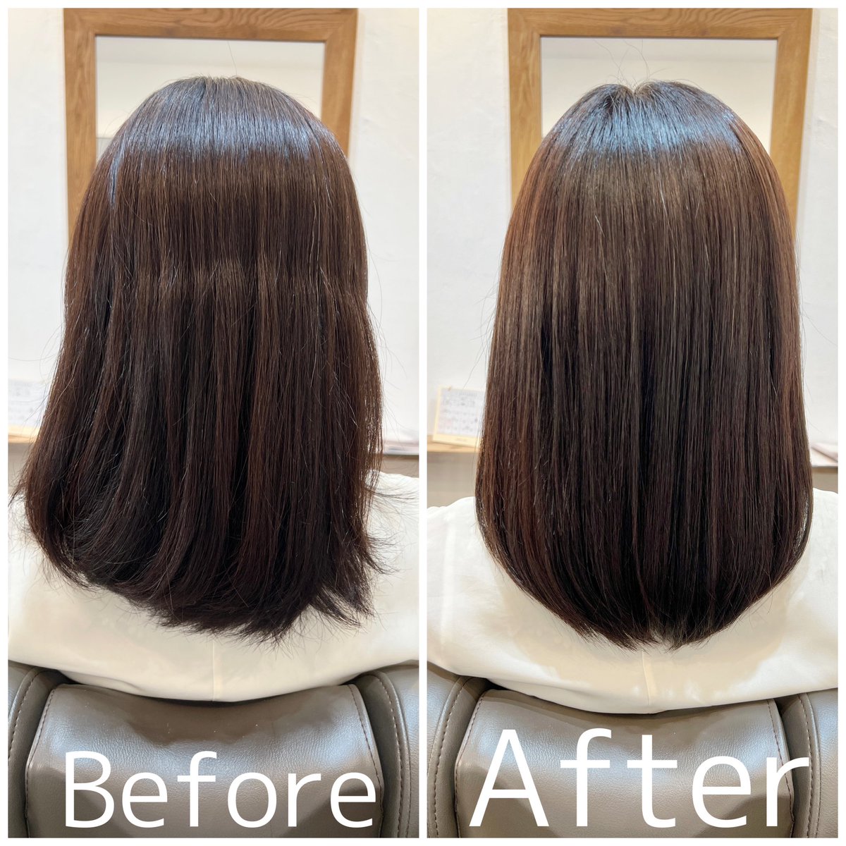 atelierRICO's tweet photo. 今回はカラー髪質改善トリートメントです。毛先の方が特に乾燥しやすくなっっていましたので、栄養補給しながらカラーをし、ダメージを最小限に抑え、さらに栄養分を後から補給します。仕上がりは艶が出て柔らかい髪になりました。ダメージを最小限に抑えているので、色もちもとてもいいと思います。 https://t.co/gxW2iew2xF