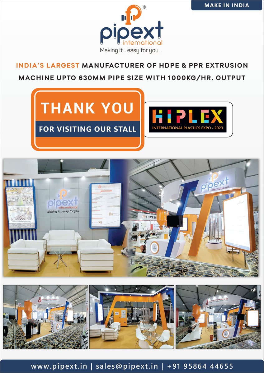 BREngg_Works's tweet image. Our Group Company- Pipext International

Thank you so much for visiting our stall at HIPLEX 2023 | Hyderabad Exhibition

#pipextinternational #hdpepipemachine #brengineering #ahmedabad #exhibition #manufacturing #Hyderabad #TAAPMA