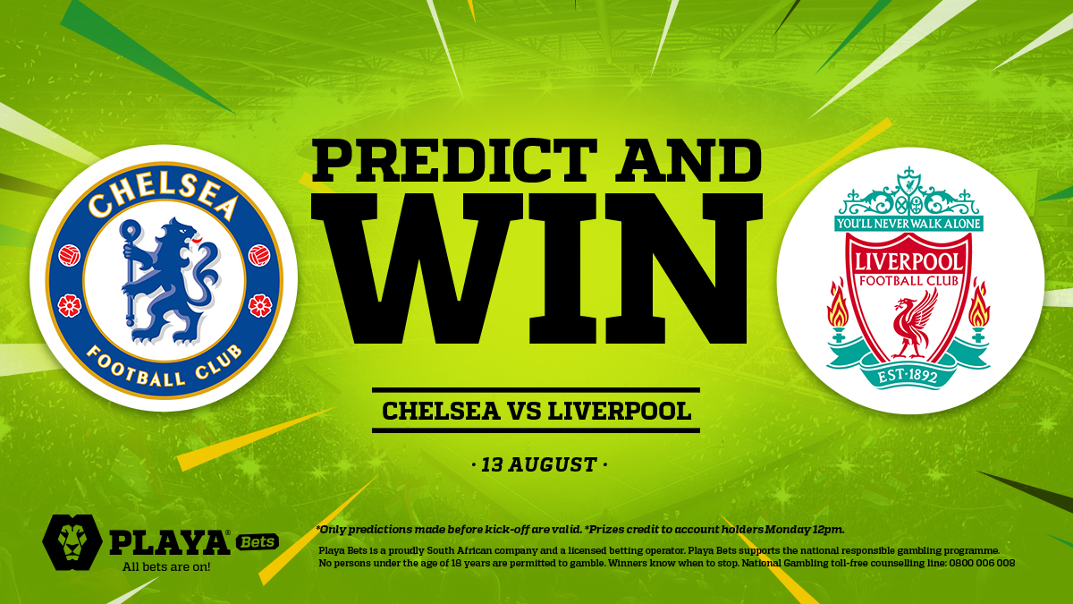 Playabets's tweet photo. 💰#PlayaPredict and Win💰

⚽Predict the exact score in the England Premier League Fixture, Chelsea vs Liverpool to win a R25 betting voucher! 

*Only one entry, pp. Only entries made before kick-off are valid. Winners will be announced on Monday. #PlayaPromos https://t.co/4awaNsy0Rl