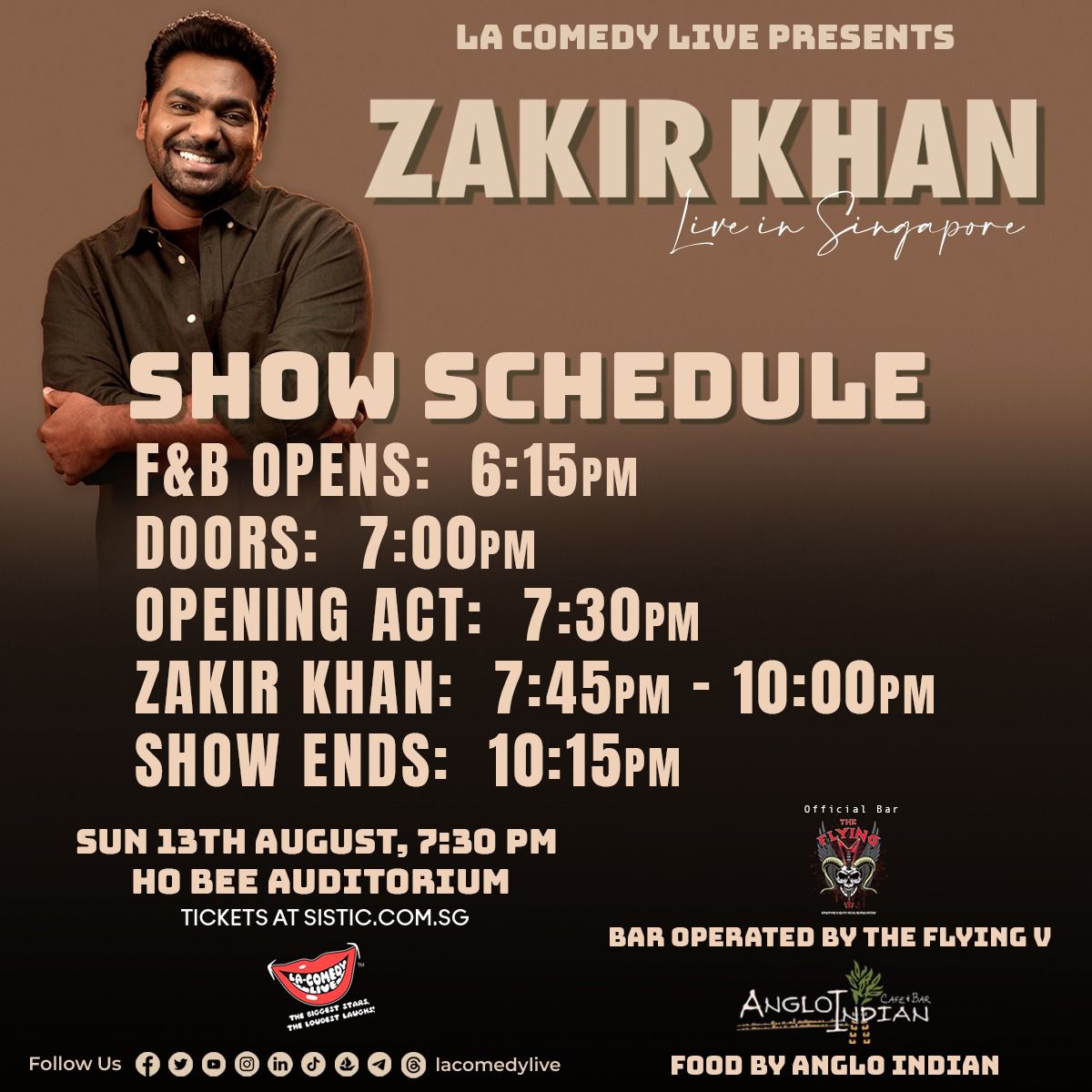 Last chance to get tickets to see Zakir Khan THIS SUNDAY! Restricted View seats are also now available for only S$58.

Catch Zakir Khan's return to Singapore on 13th August, 7:30 PM, at the Ho Bee Auditorium. Tickets are available via Sistic outlets and sistic.com.sg/events/Zakirkh….