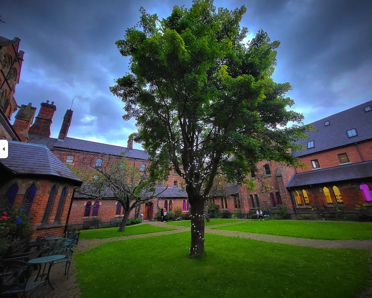 TheMonasteryMcr's tweet photo. A moody but beautiful pic of the Monastery garden. That moment just after sunset, when the sky darkens and you know another abundant #Manchester downpour is on its way, to the delight of trees and ducks across the land... 😁 #heritagegarden #gortonmonastery https://t.co/UnDBGIYKYG