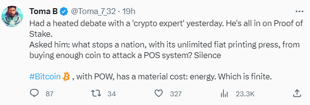 JaromirTesar's tweet photo. Let's help this man understand the difference between PoW and PoS in the context of security and long-term sustainability. PoS networks are just as, if not more, secure than PoW. Let's compare #Cardano and #Bitcoin.

Thread https://t.co/Rm8WAz8zNU
