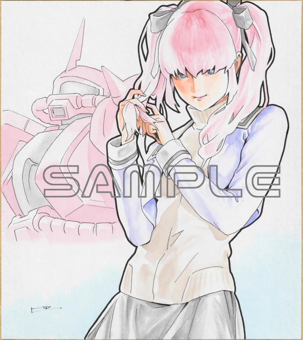 【色紙告知】いつもコラムの挿絵でお世話になっている #池田和宏 氏の #直筆色紙 を今夏のコミケでも展示販売する事になりました。この他にもまだありますので、是非、当日お立ち寄りの頂ければ嬉しいです(._.)φ#ガンダム#ハマーン様 